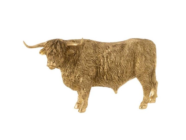 Beeld | Koe | Schotse Hooglander | J-line | Goud | 36,5cm x 12,5cm x 19cm