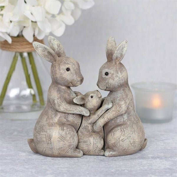 Beeld | Konijn | Familie | Polystone | Grijs | 13x4,5x12cm
