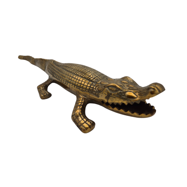 Antiek Goud Krokodillenbeeld – Luxe Aluminium Dierenbeeld 63 cm