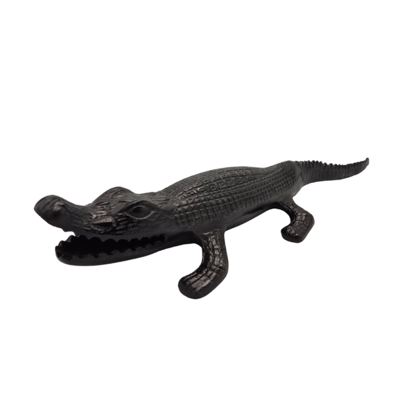 Antiek Zwart Krokodillenbeeld – Aluminium Dierenbeeld 63 cm