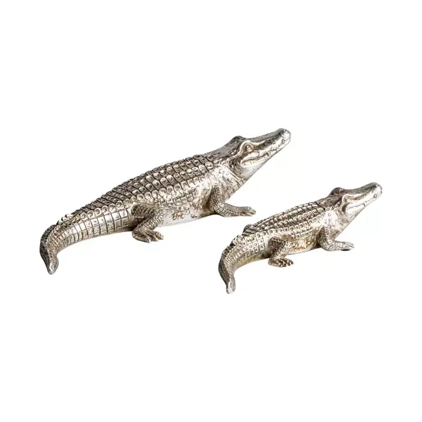 Beeld | Krokodil | Zilver | Polyresin | 2 stuks