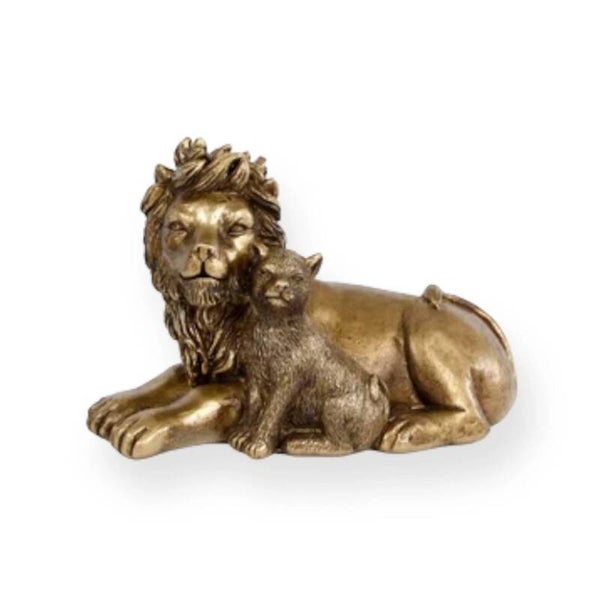 Beeld | Leeuw | Welp | Goud | Polyresin | 13x9x15cm