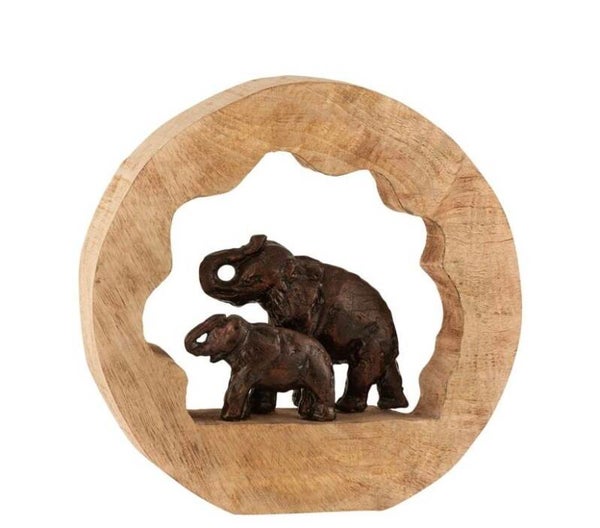 Beeld | Olifant | Kind | J-line | Hout | Aluminium | 30,5x6,5x30,5cm
