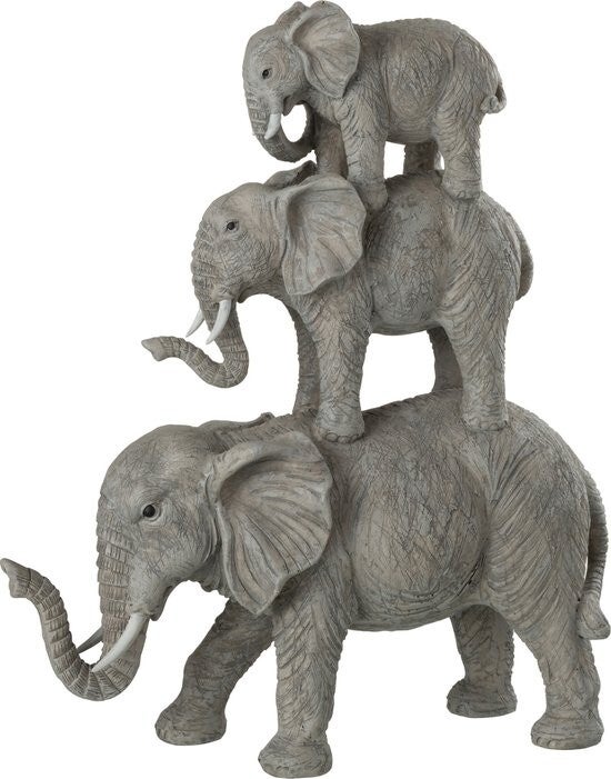 Beeld | Olifanten | Gestapeld | Grijs | J-line | 33,5x12x41cm