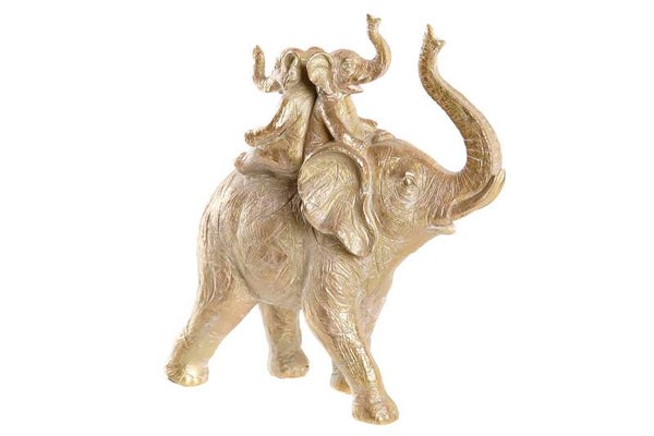 Beeld olifant met olifantjes op rug goud