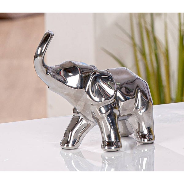 Luxe Zilveren Olifantenbeeld – Keramiek Woondecoratie | 17,5x7,5x15 cm