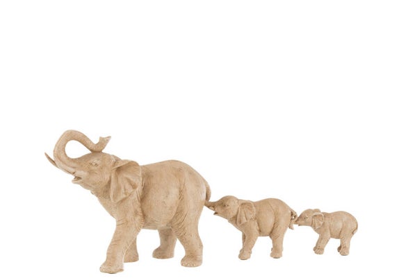 Beeld | Olifanten | J-line | Beige | 57,5cm x 11,5cm x 22cm