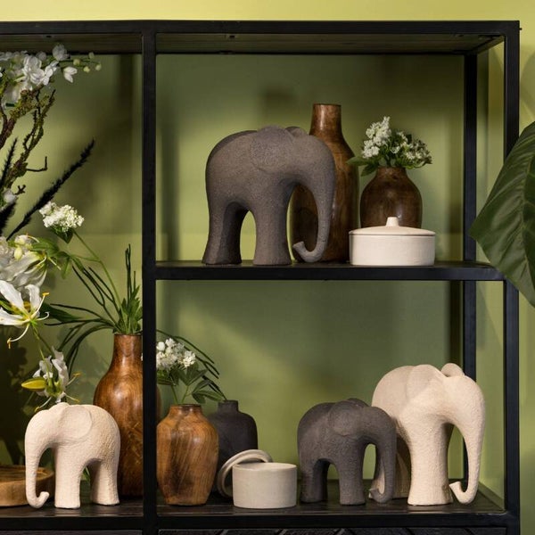 Beeld | Olifant | Zwart | Beige | Keramiek | 2 kleuren | 2 afmetingen