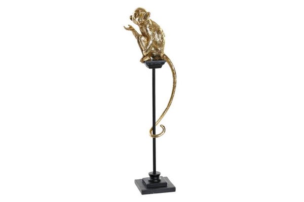 Beeld | Aap op pilaar | Goud | Polyresin, metaal | 13x9x45,5cm
