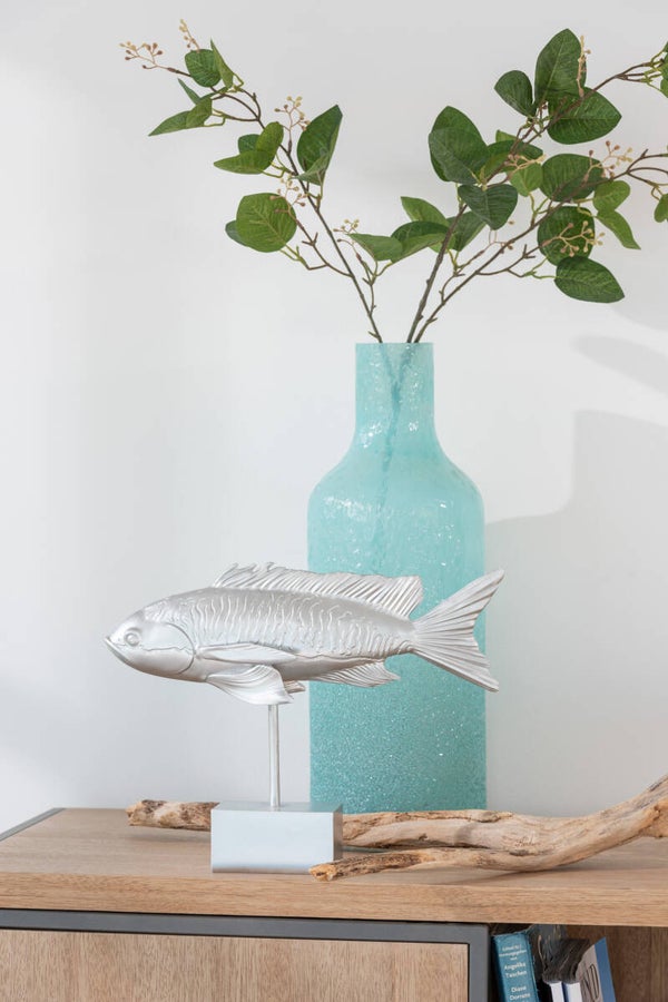 Sculptuur | Beeld | Vis | Tropische Vis | Zilver | Polyresin | J-line | 33x7x26cm