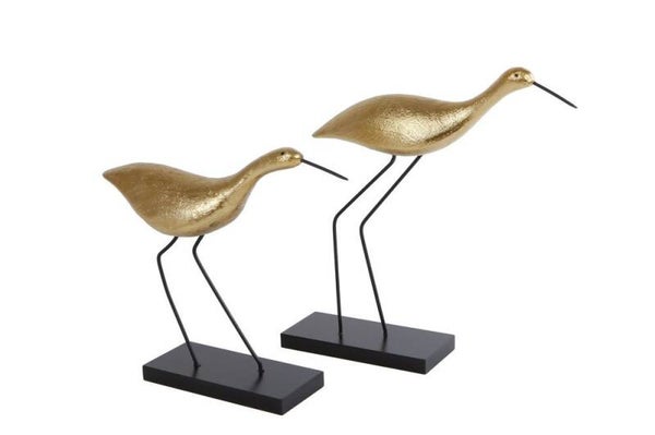 Sculptuur | Beeld | Vogel | Watervogel | Goud | Zwart | Set van 2