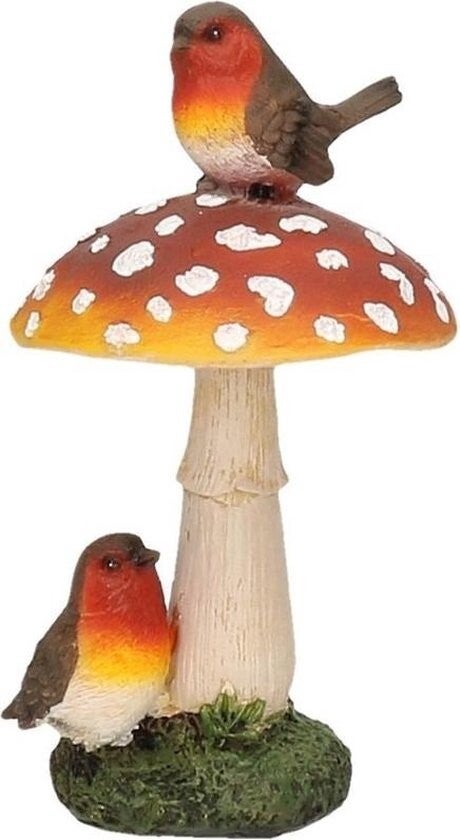 Beeld | Paddenstoel | Roodborstje | 16cm