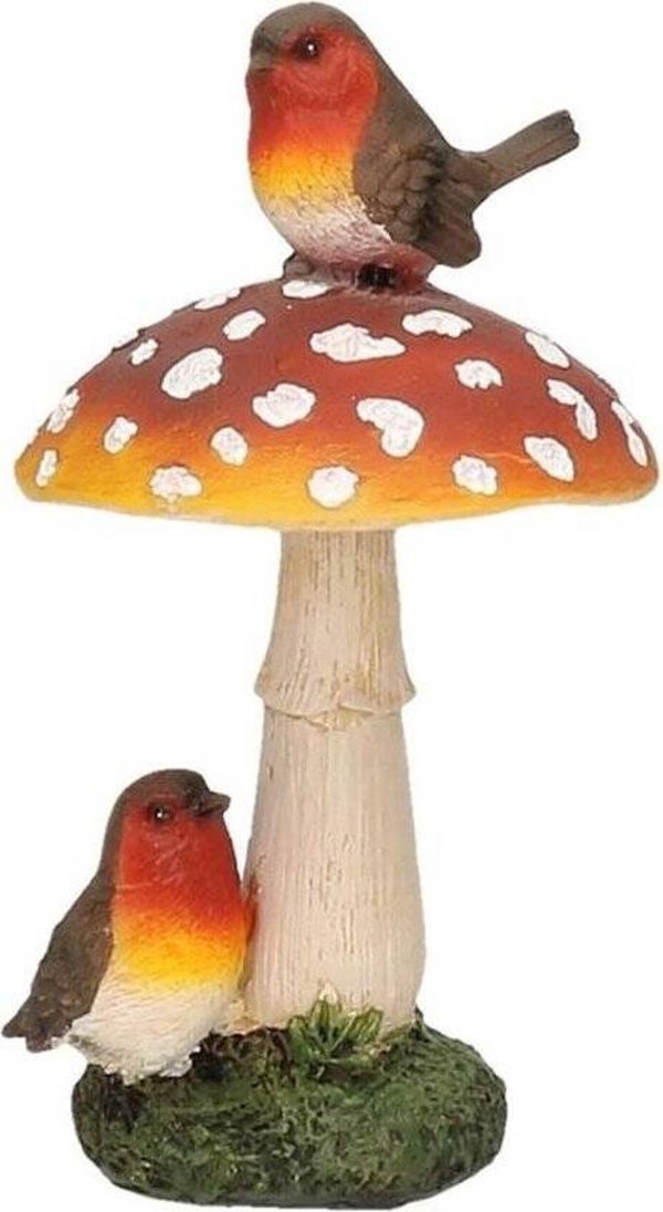 Beeld | Paddenstoel | Roodborstje | 16cm