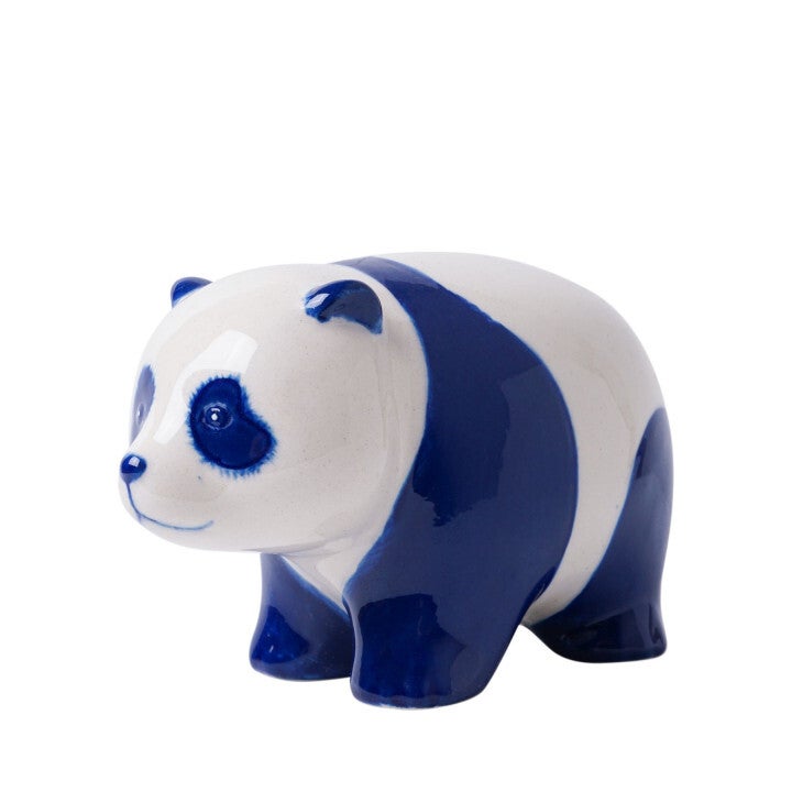 Beeldje | Panda | Delfst blauw | Keramiek | 12,5cm
