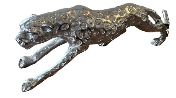 Beeld luipaard zilver groot