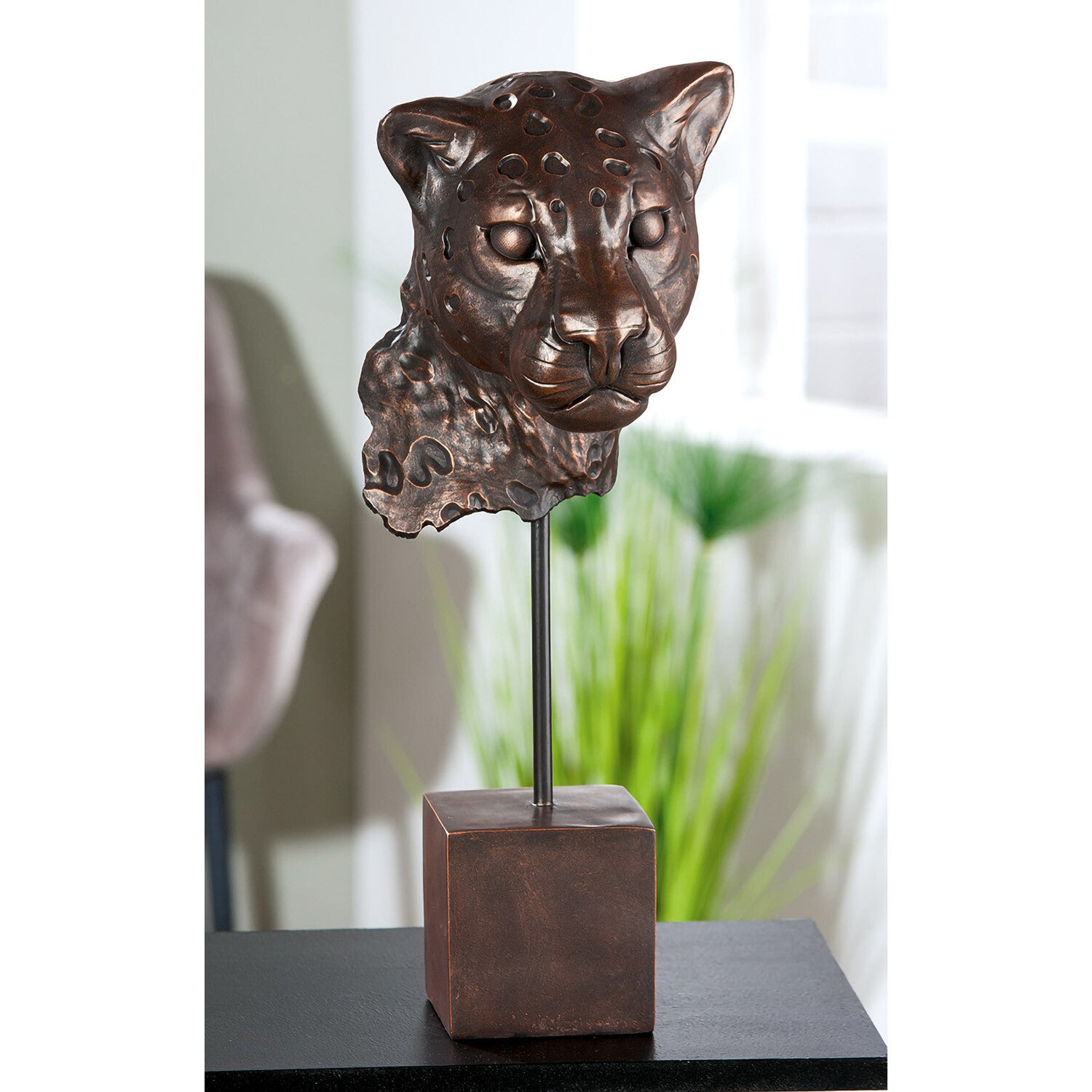 Beeld | Sculptuur | Luipaard | Antiek | Brons | Kunsthars | 19,5x19,5x46cm