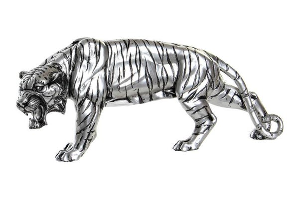 Beeld | Tijger | Zilver | Polyresin | 31x7,5x13,5cm