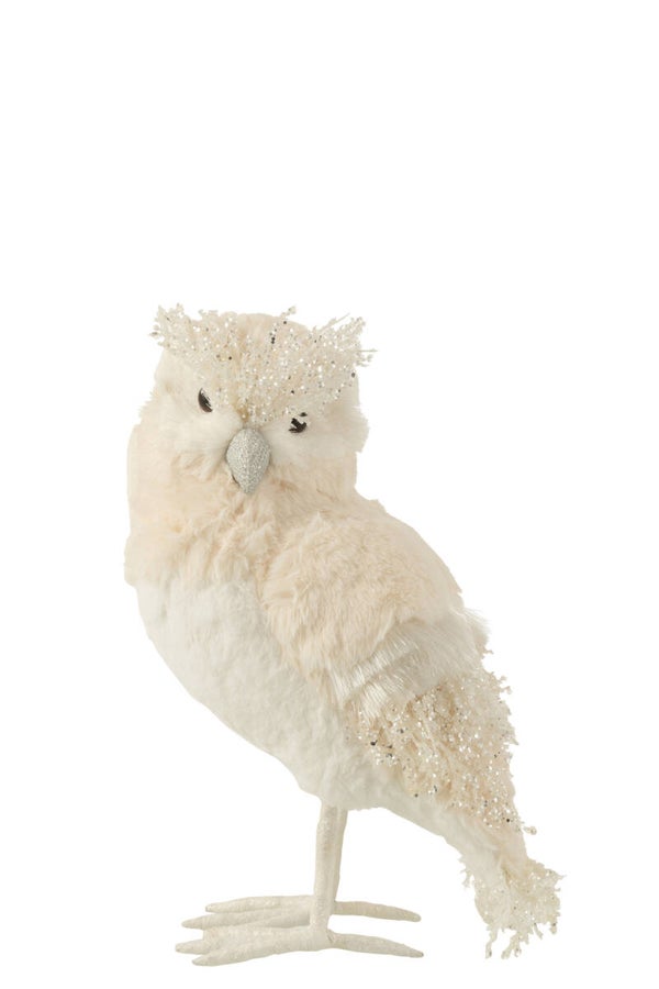 Beeld | Uil | J-line | Ecru | Textiel | 29x22x39cm