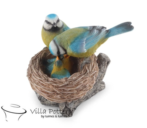 🔥 Vogelbeeld Koolmees in Nest – Woondecoratie Vogels | Polyresin Villa Pottery 19x15x16,5 cm