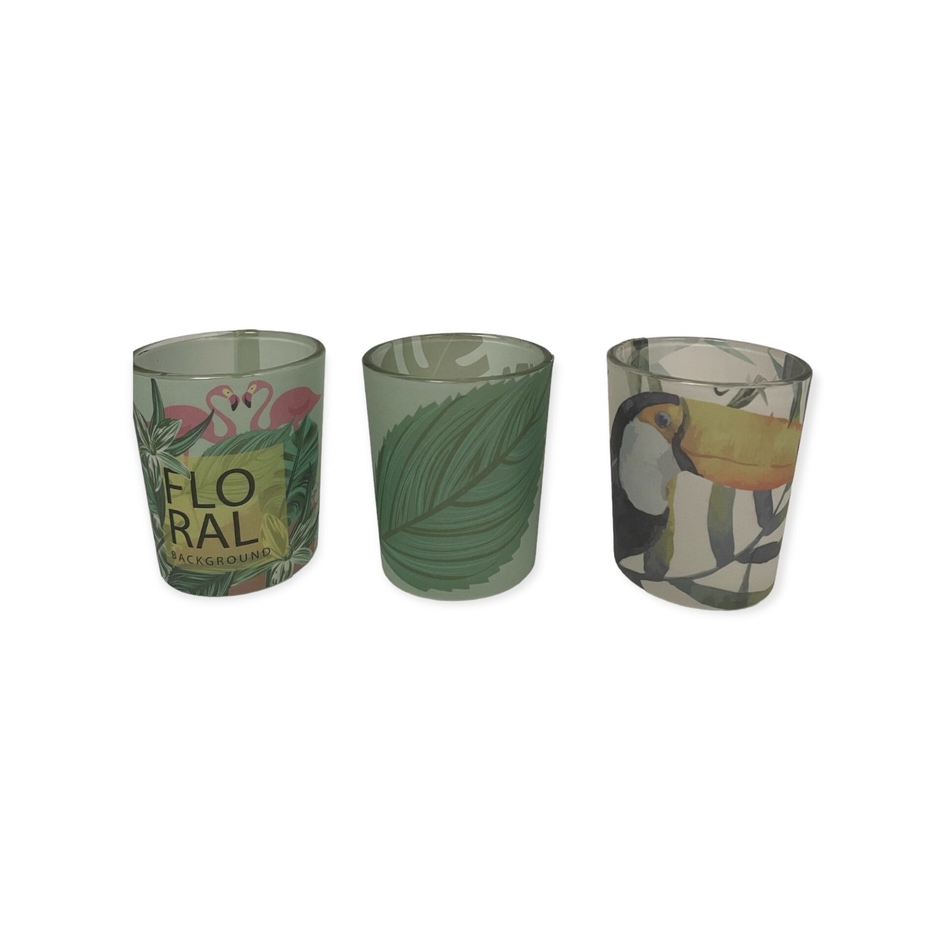Theelichtjes 'tropical' met toekan en flamingo (set van 3)