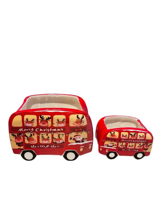 Bloempot | Kerstdecoratie | Bus | Rood | Rendieren | 2 afmetingen