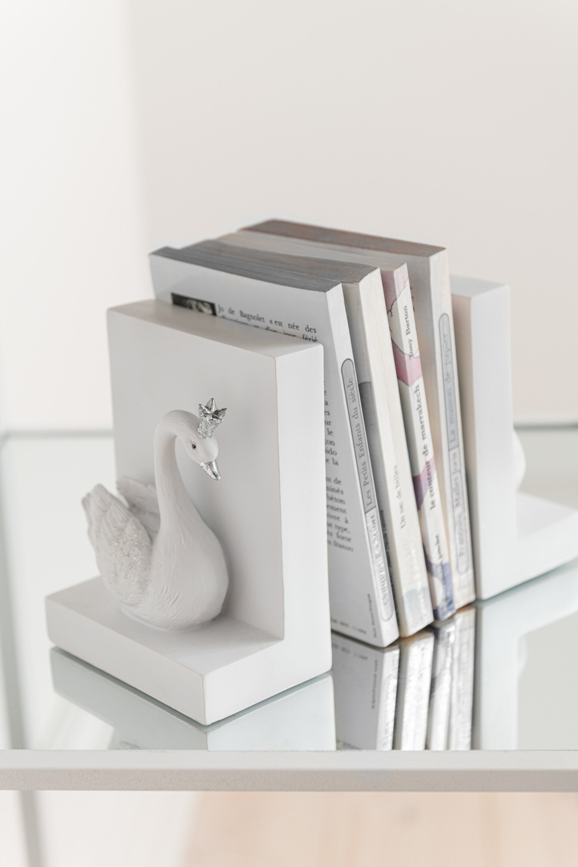 Boekensteunen | Zwaan | Wit | J-line | Polyresin | 19x16x19cm