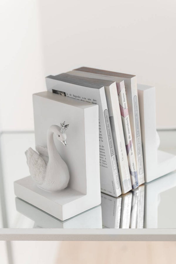 Boekensteunen | Zwaan | Wit | J-line | Polyresin | 19x16x19cm
