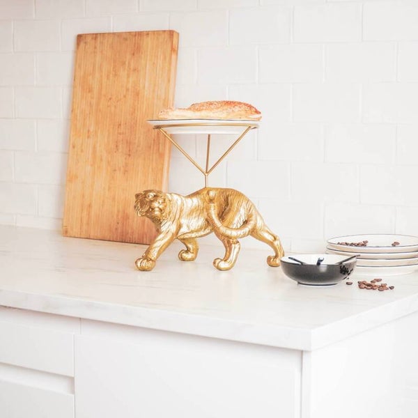 Luxe Gouden Tijger Bordenhouder – Stijlvolle en Unieke Keukendecoratie
