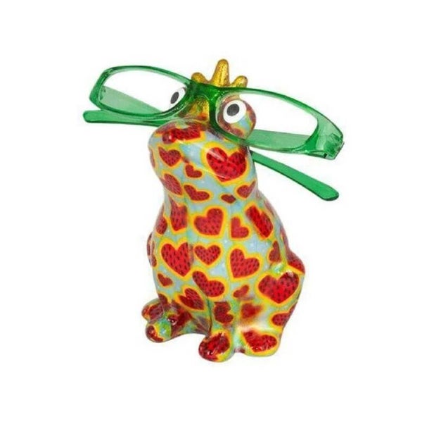 Decoratieve brilhouder kikker Theo in blauw met hartjes