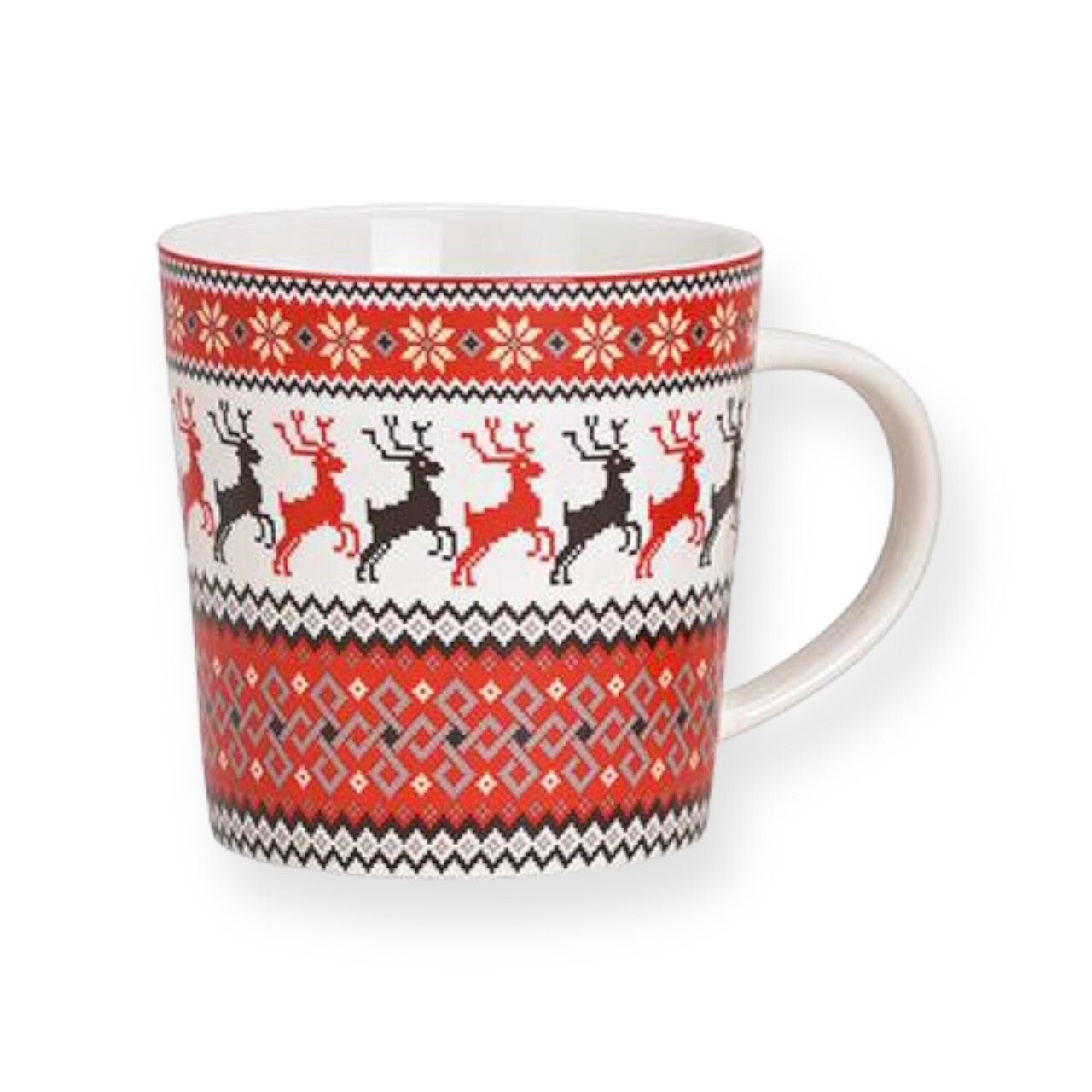 Mok | Rendier | Rood | Wit | Zwart | Porselein | 400ml | 13x10x9cm