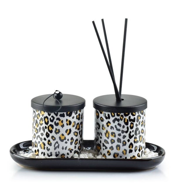 Cadeauset | Panter | Geurkaars | Geurstokjes | Keramiek