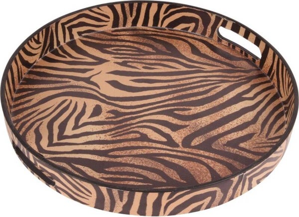 Dienblad | Tijgerprint | Rond | 33cm | PU-leer