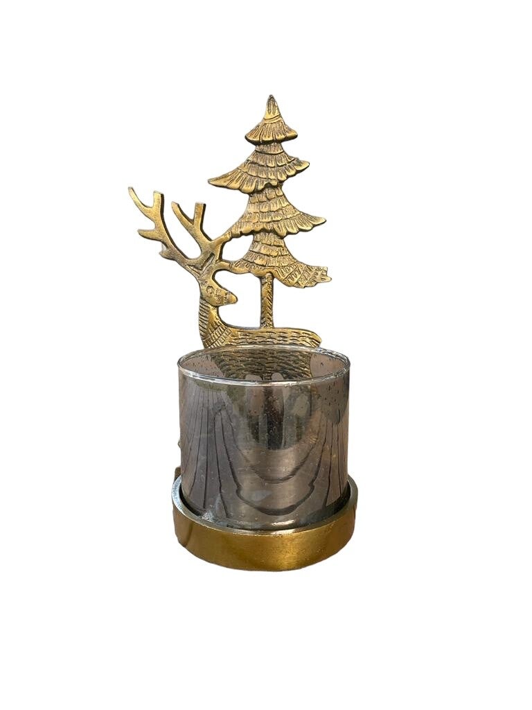 Theelichthouder | Windlicht | Rendier | Kerstboom | Goud | Colmore | Aluminium | 14x12x26cm