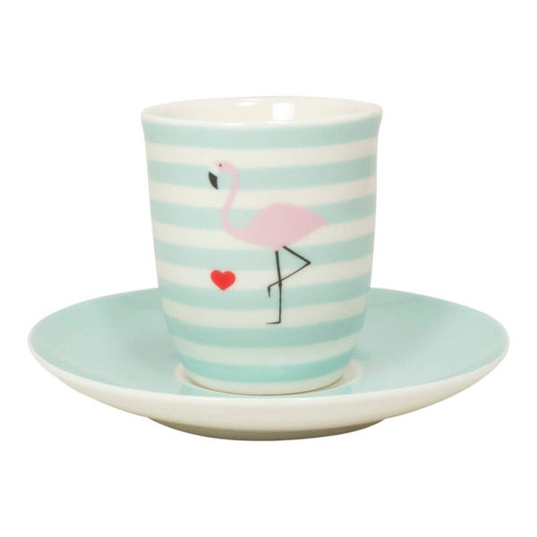 Espresso kop en schotel met flamingo