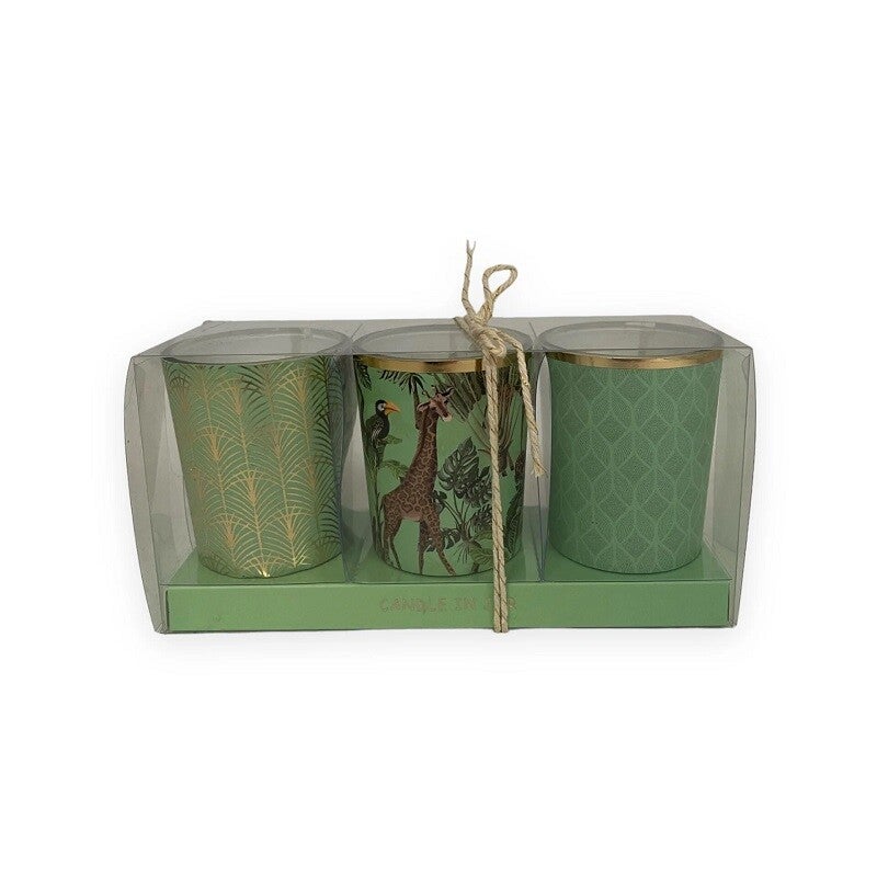 Kaarsjes in glas | Tropical | Giraffe | Vogel | Set van 3 | Ø5x6,5cm