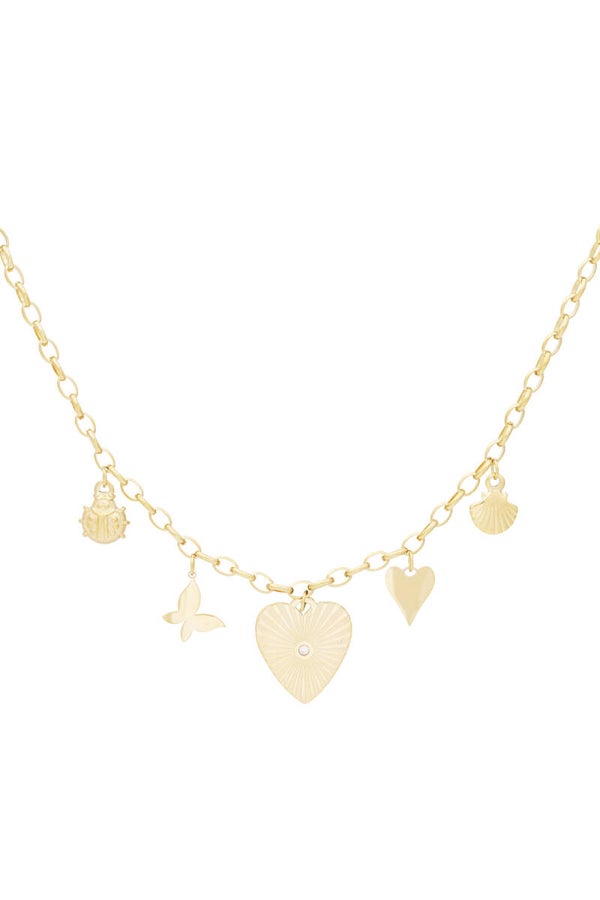 Golden Charm Ketting – Goudkleurige Schakelketting met Hart, Vlinder & Schelp
