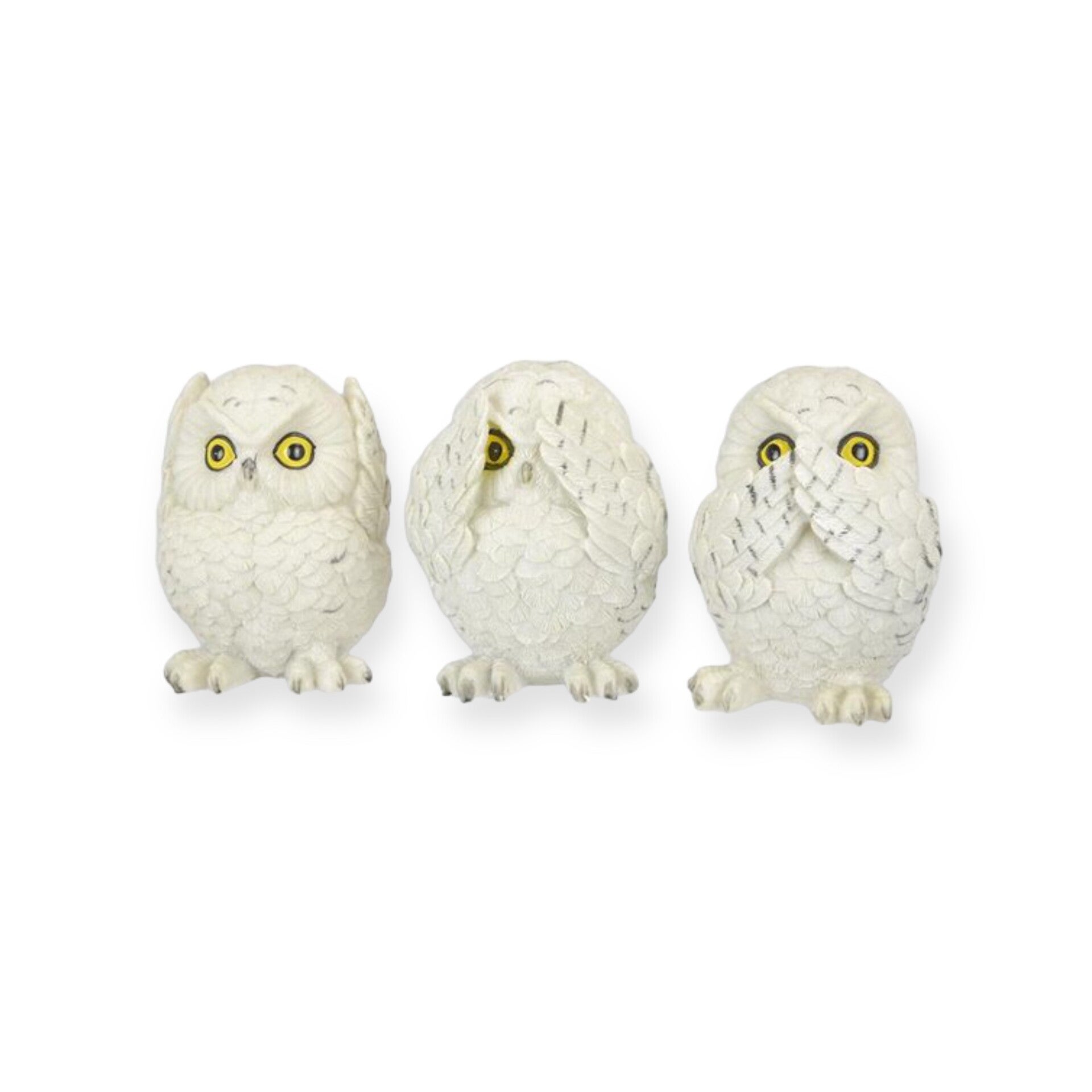 Beelden | Uil | Sneeuwuil | Horen, Zien & Zwijgen | 8x9x10cm | Polyresin | Set van 3