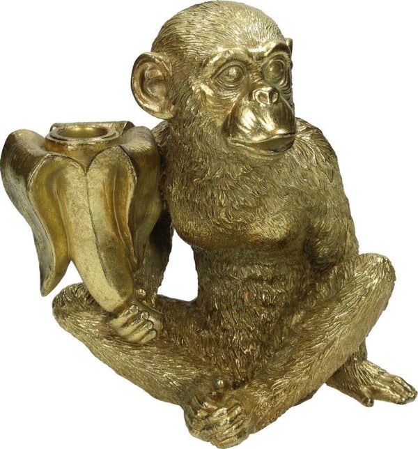 Kandelaar | Aap | Aap met banaan | Goud | Polyresin | 19x13,5x20cm