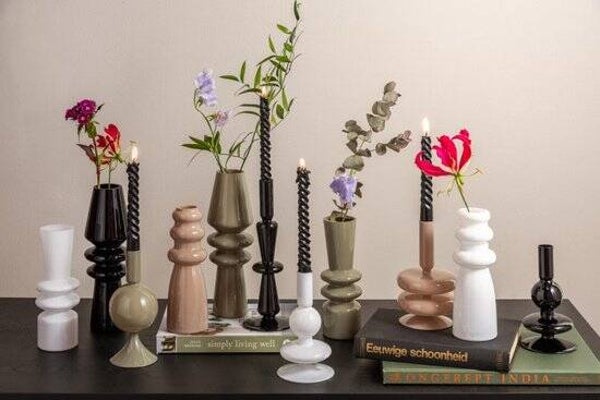 Kandelaar | Kaarsenhouder | Zwart | Glas | Present Time | Sparkle Double Ring | 10x10x17cm