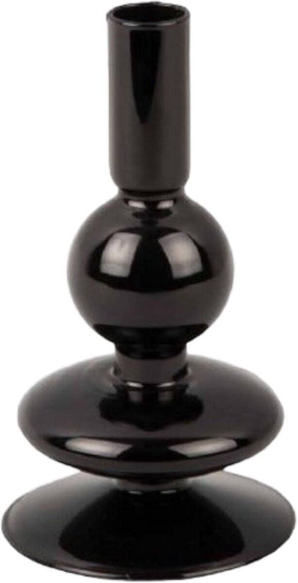 Kandelaar | Kaarsenhouder | Zwart | Glas | Present Time | Sparkle Bubbles | 9x9x16cm