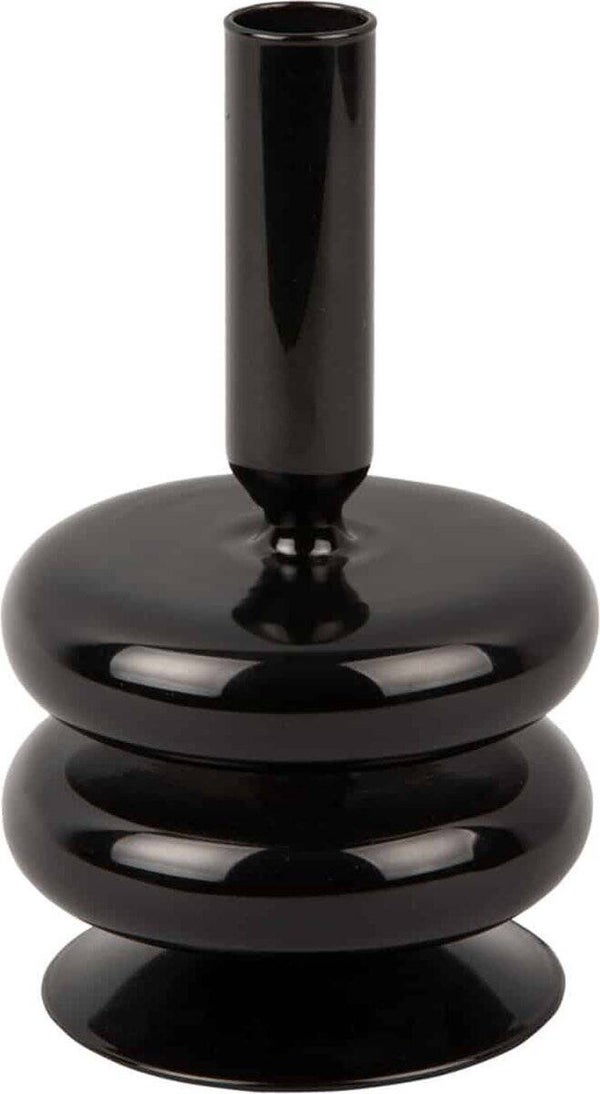 Kandelaar | Kaarsenhouder | Zwart | Glas | Present Time | Sparkle Double Ring | 10x10x17cm