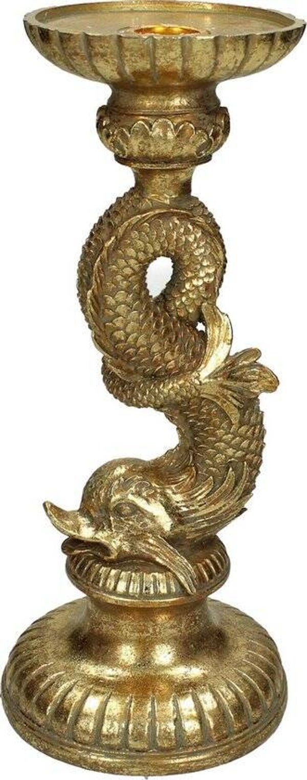 Kandelaar | Vis | Goud | Polyresin | 11,2x11,2x26cm