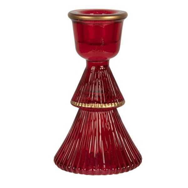Kandelaar | Kerstboom | Rood | Glas | Clayre&Eef | 6x6x10cm