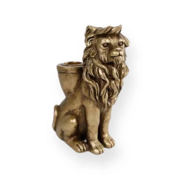 Kandelaar | Leeuw | Goud | Polystone | 6,3x10,2x15cm