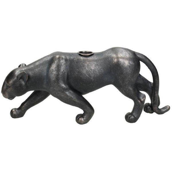 Kandelaar | Luipaard | Panter | Zwart | Brons | Polyresin | 31x6,5x12,5cm