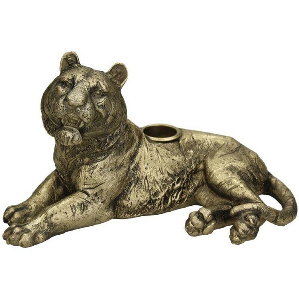 Kandelaar | Kaarsenhouder | Tijger | Goud | Polyresin | 19,5x11x10,5cm