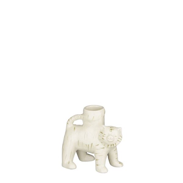 Kandelaar | Tijger | Crème | Keramiek | 9,5x4,5x10cm