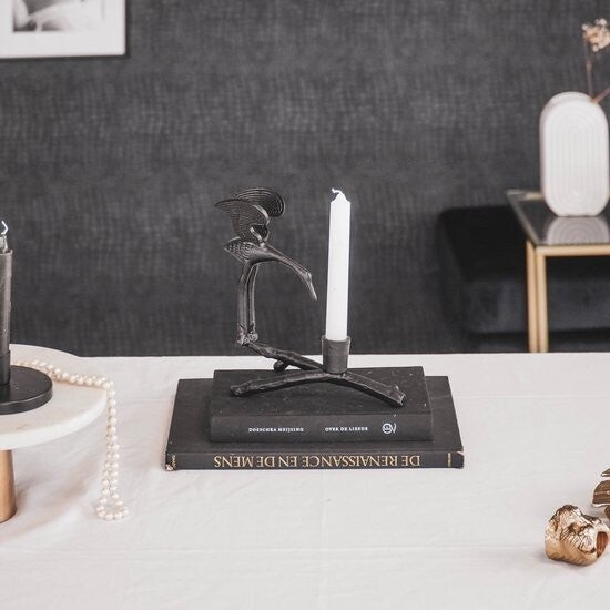 Kandelaar | Vogel | Zwart | Metaal | Housevitamin | 19x10x20cm