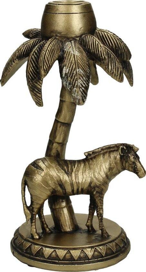 Kandelaar | Zebra | Palmboom | Goud | Polyresin | 10,5x9x18,5cm