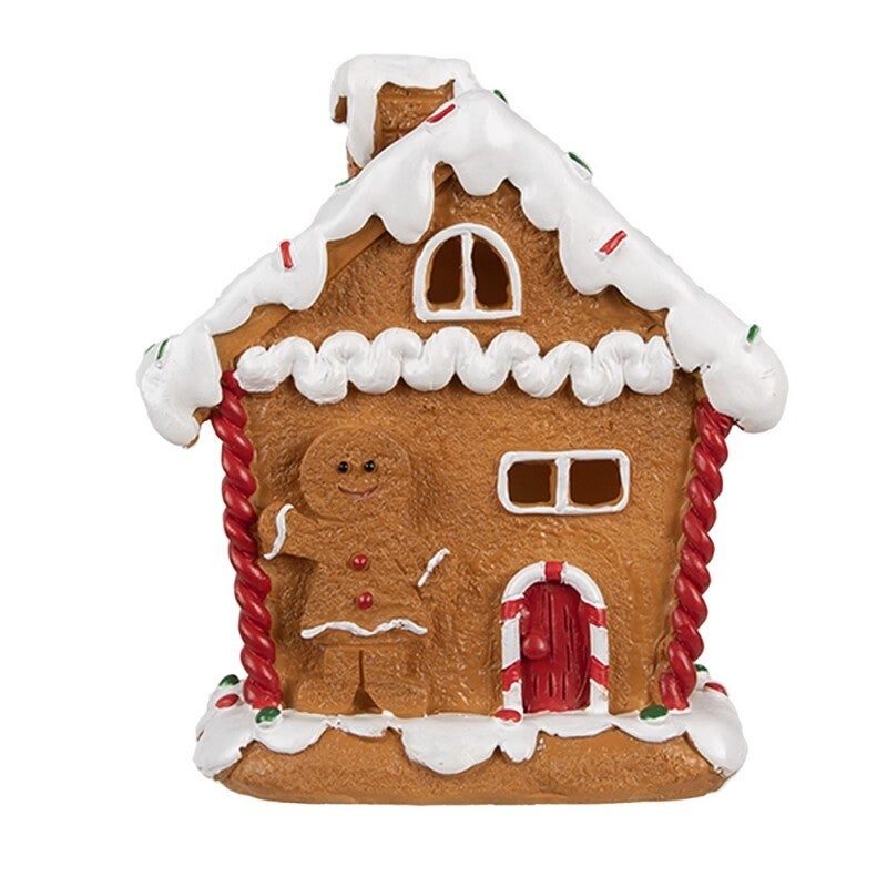Beeld | Kersthuis | Kerstdecoratie | Gingerbread | Huis | Led-verlichting | Keramiek | Bruin | Clayre & Eef | 11x9x13cm